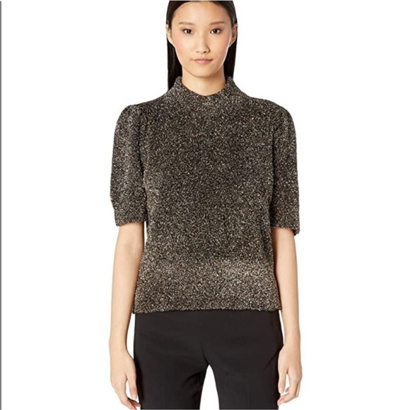 Kate Spade Black and Gold Metallic Dashing Beauty Textured Sweater Top - Picture 1 of 10